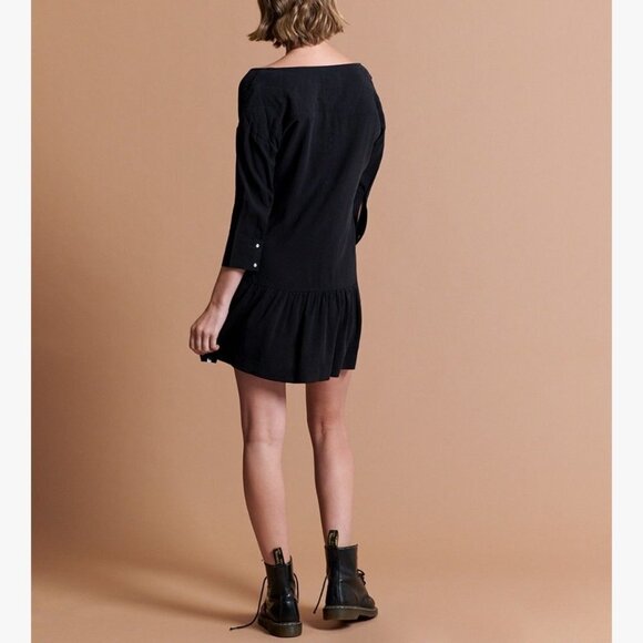 One Teaspoon Rango Black Lyocell Scoop Neck Ruffle Hem Mini Dress Size Medium M - Picture 3 of 15